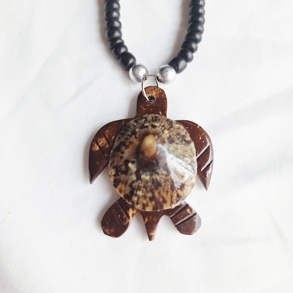 Turtle Pendant Necklace with Beaded Chain